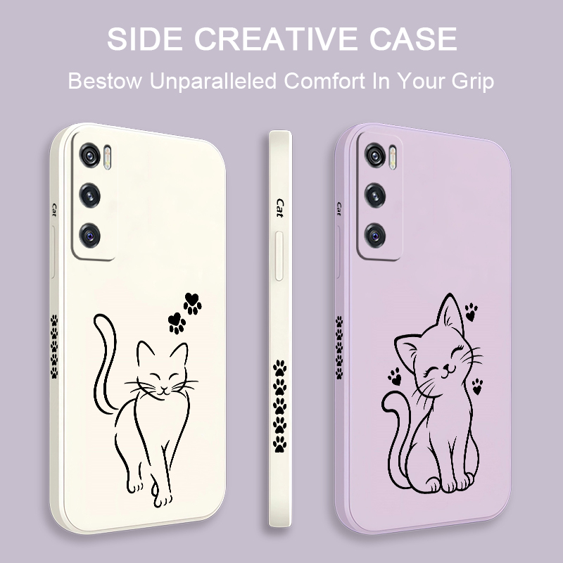 Cute Cat Line Black Phone Case - Vivo V40 ulasan dan harga